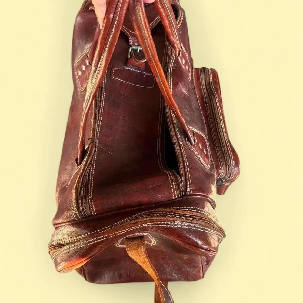 Vintage Genuine Leather Duffle Bag with shoulder strap